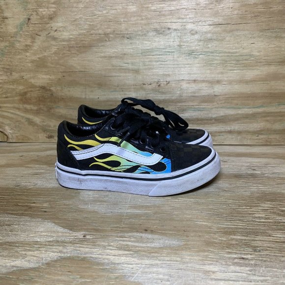 Vans Other - VANS Kids Flames Old Skool Sneakers Size 12 Black Blue Yellow Shoes Off The Wall